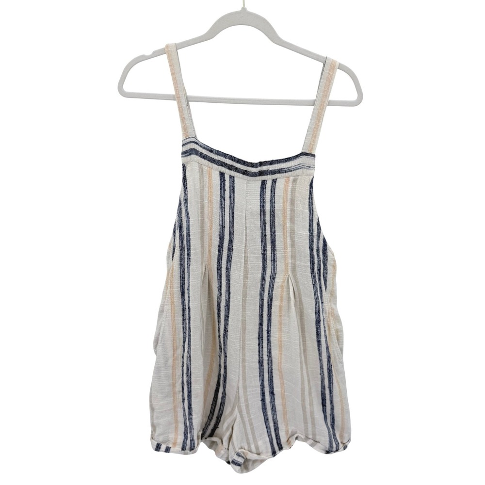 Rip Curl Womens Striped Sleeveless Romper White Navy Tan Size M
